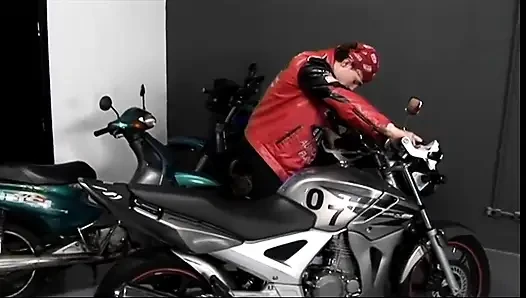 Black chick gives biker head in the garage