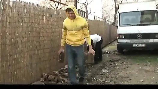 Hot young babe joins two men for a pussy fuck