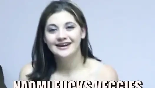 Horny chick masturbates with food on a couch