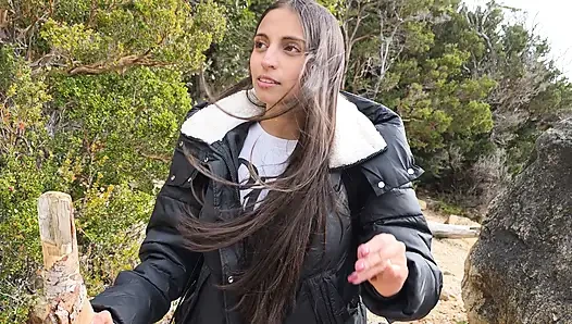 Hiking buddies have sex in the woods
