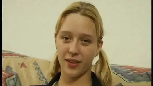Blonde teen with small tits gets naked at casting