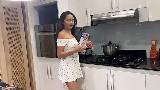 Cute Latina Girl Next Door Gets Creampied Passionately by Big White Cock