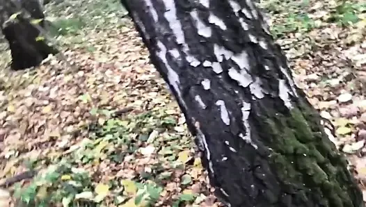 Blonde in the Forest Fucks Standing up with a Stranger on Camera