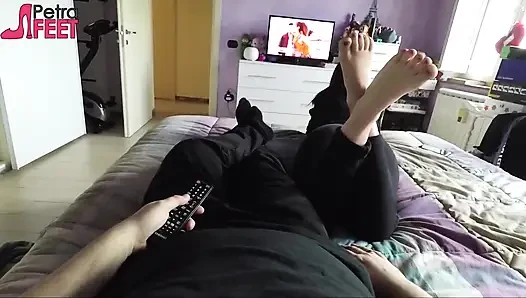 Sexy Petra touches him with her feet