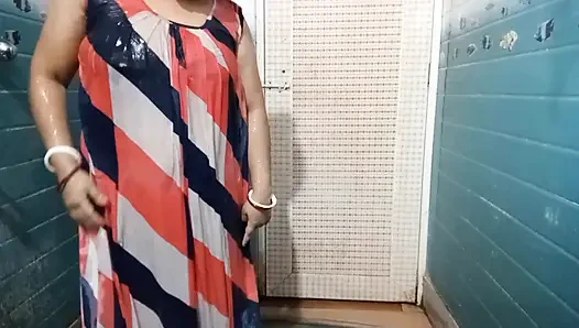 Hindu matured sexy woman taking bath in the bathroom