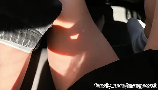 POV Car Sex: Short Skirt Girl Rides Me Cowgirl on Backseat, Then Blowjob and I Cum in Her Mouth