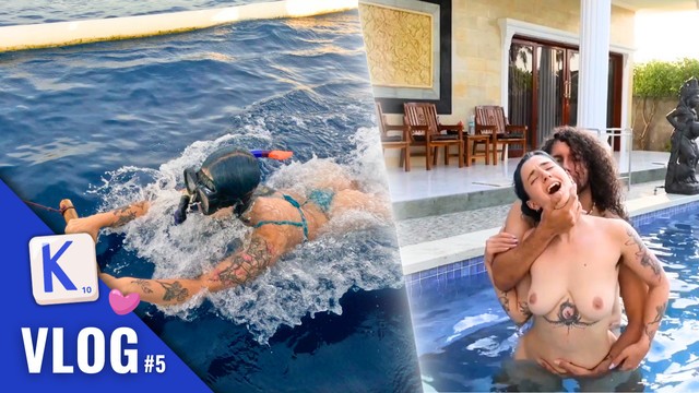 They try the pool their own way - Hard Fuck in the Pool - Full French Scene Vlog Bali With Subtitles