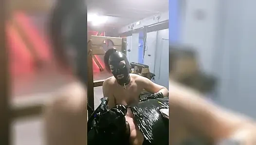 The Slave Suffers with a Breathing Mask During Hard Dilation.