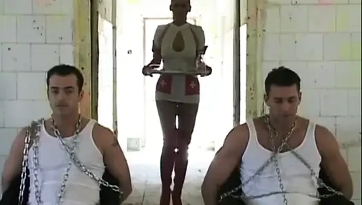 Busty MILF Nurse Masturbates There with Dildo with a Cock and Ass Fucking Her