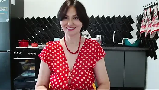 her polka-dot dress spread to the sides