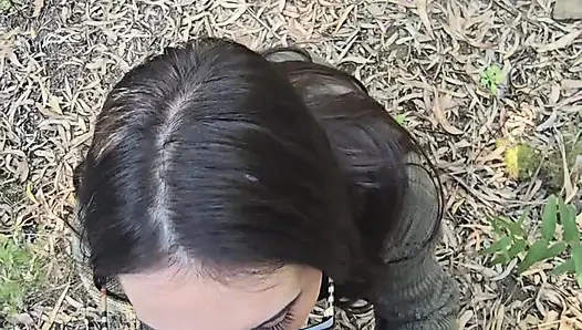 Amateur milf fucks and sucks in forest next to the road for all to see