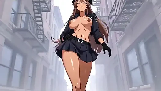 Blonde Police Slut: Street Ass & Tits Flash Doggy and Cowgirl Fuck Ai Generated