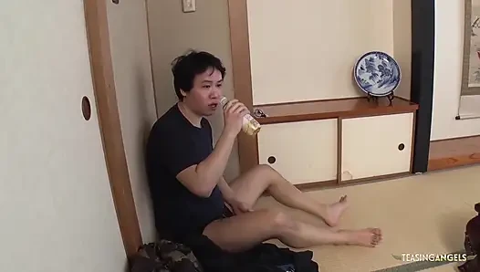 Prior to receiving two internal ejaculations in her Asian genitalia, the brunette seductress experiences intense squirting while