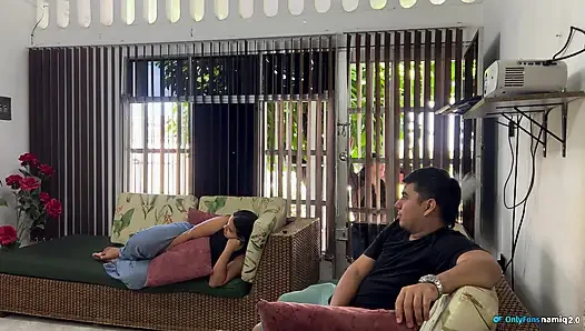 My classmate fucks me while my parents listen outside and touch each other!