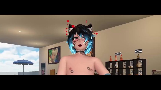 Femboy Catboy Cumming With a Vibrating Plug in His Ass (In VRChat)