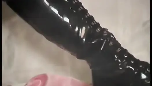 Juggy latex mistress needs slaves cock hard for her pleasure