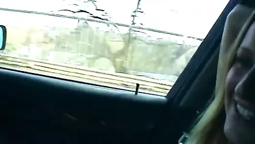 Blonde Sucks Cock and Shows Wet Pussy in Car
