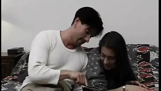 Glasses-wearing Brunette Gets Pounded in Retro Hardcore Fuck