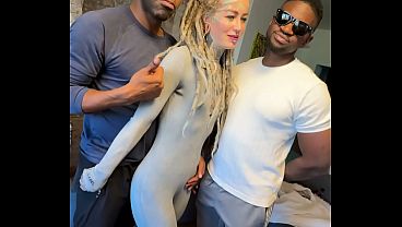 BTS of ANAL DAP 3some with two HUGE black cocks and tattooed pornstar