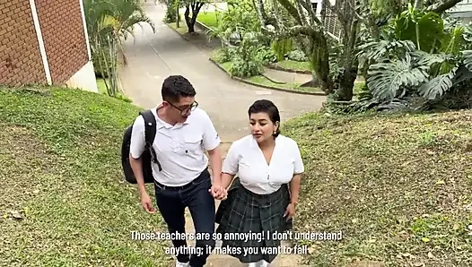 A Busty Classmate Gives Him a Blowjob Instead of Studying, and Her Stepmother Catches Them