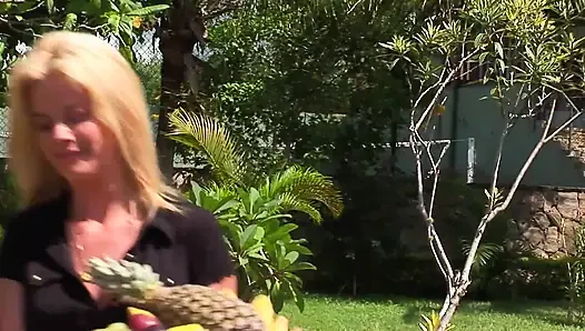 4 carbic friends have action with blond slut in their holyday house.