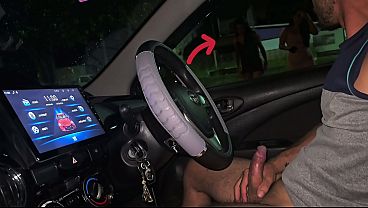 Risky masturbation for two brunettes in the street.