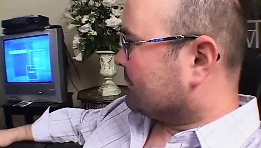 Cute blonde deep throats stud while another guy is watching them