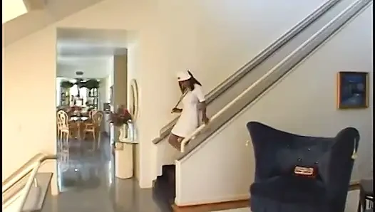 Black nurse rides white stud at the clinic after she examines him