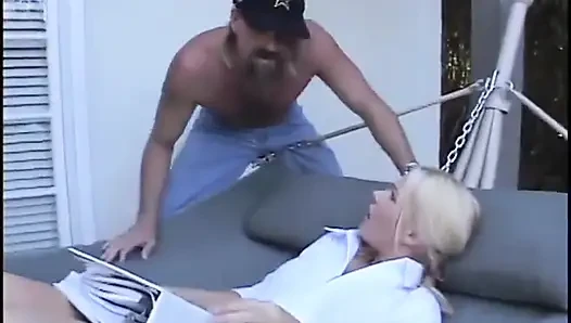 Hot blonde nympho wraps her lips around a massive cock then gets drilled
