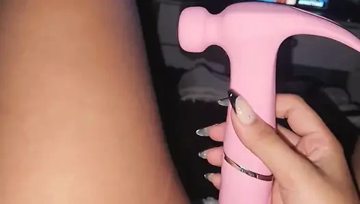 Girl, playing with her pussy, with a hammer big vibes.