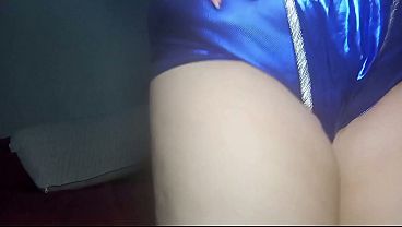 Chubby girl gets hairy pussy wet with a glass dildo