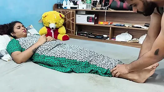 Malayali wife feet massage doing by husband