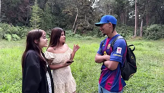 Horny Girls Tease the Tour Guide During a Camping Trip.