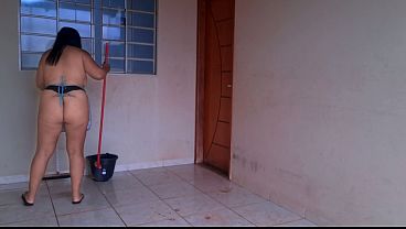 Hotwife Cleaning the Yard in Just an Apron and Panties - Exhibitionist