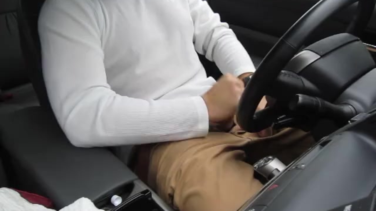 Rainy day jerk-off in my car in a parking lot, verbal, stroking my cock and cumming