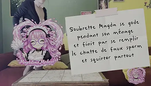 French Maid Dildos Herself, Fills Her Pussy with Fake Sperm and Squirts Everywhere