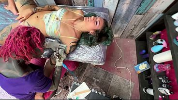 Tattoo Shop BTS - Girl Touches Her Pussy While Getting Arm Tattooed