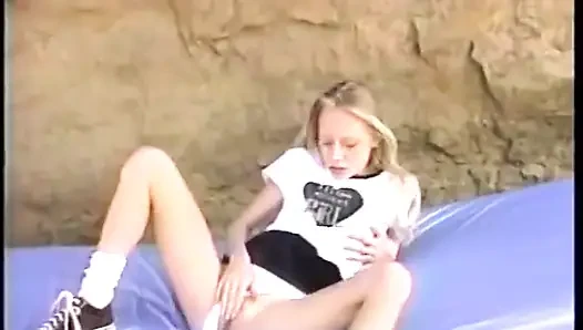 Little hot blonde takes a huge white cock