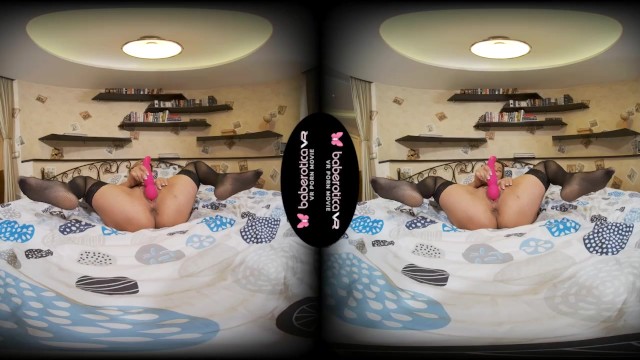 Solo blonde fuck doll, Lika Luna is masturbating, in VR