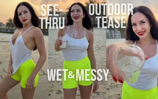 Getting Wet and Messy in See-through Top Outdoor