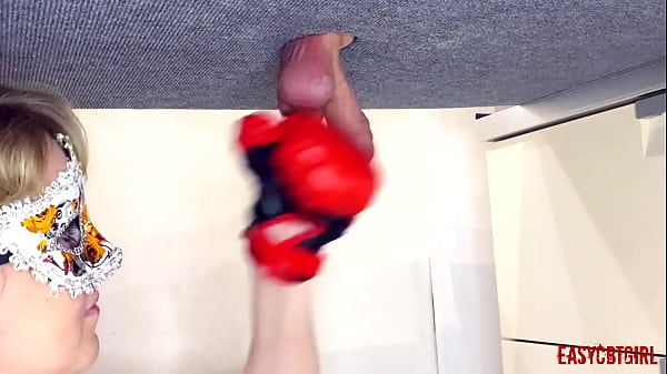 Blonde puts on boxing gloves and makes a chop of slave's dick and balls on the milking table AnnyCandy Painboy