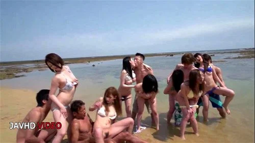 Hot Japanese Babes Have Wild Outdoor Group Sex on the Beach by Gang AV