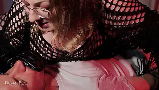 Latex Queen with Huge Tits & Ass Uses Slave's Face & Cock Then Drains Cum in Gloves