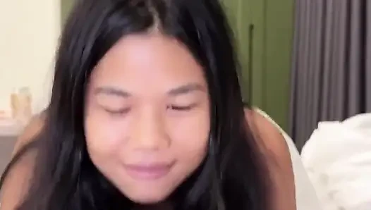 Cute Asian Teen with Small Tits Fucked by Big White Dick and Cum on Face