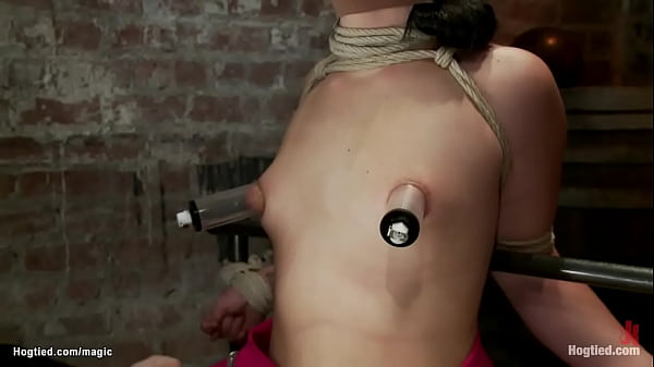 Bound slave gets puffy nipples sucked