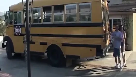 Skinny Brunette Stretched Wide by Throbbing Cocks in Bus Bang
