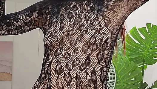 Sloppy Deepthroat & Pussy Slapping in Sheer Fishnet Bodysuit
