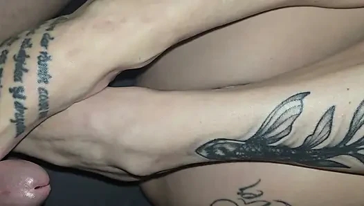 He covers my pretty feet in cum!