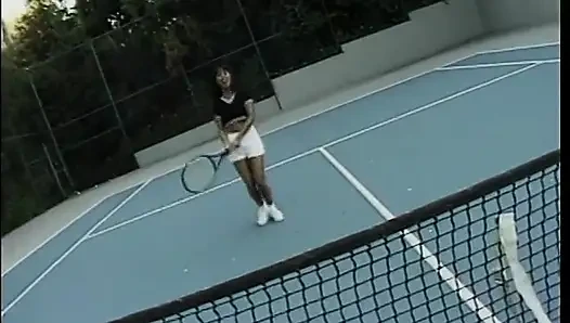 Horny stud bangs two sexy babes hard in the tennis court