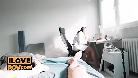 Busty Cock Whore Kiss Cat Blows and Foot Fucks You in POV